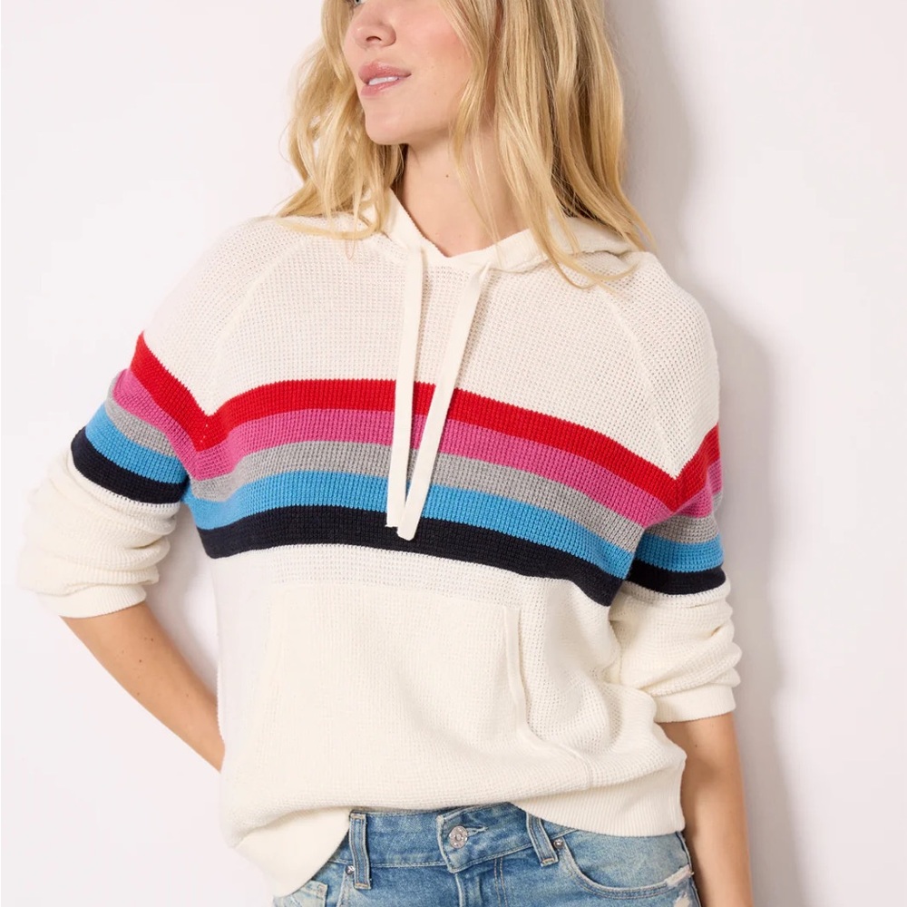 Faherty Hoodie Women Large Rainbow Throwback Waffle Cotton Cashmere Pullover L